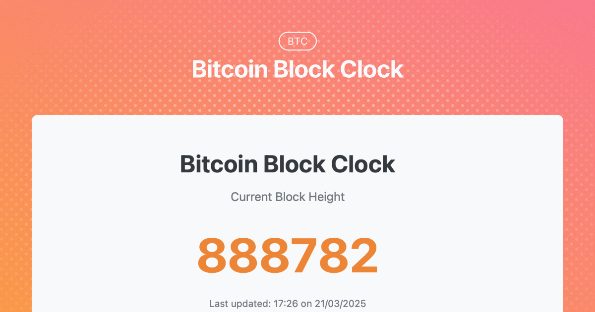 Bitcoin Block Clock | Live Bitcoin Block Height Tracker